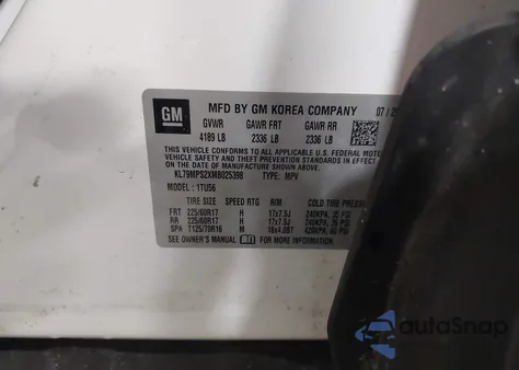 2021 Chevrolet Trailblazer Fwd Lt из США, поврежденный, VIN KL79MPS2XMB025398